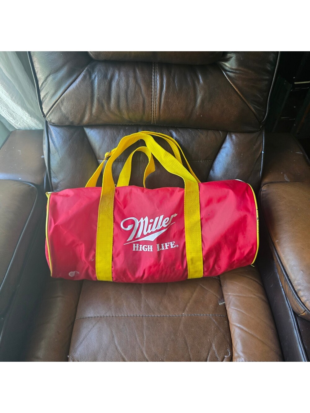 Vintage Miller High Life Duffel Bag Red Yellow Beer Promo Nylon Gym Travel